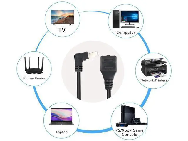 Alt view image 6 of 6 - 90 Degree RJ45 Ethernet Extension Cable,Turn Up Cat5 LAN Cable Extender RJ45 Network Patch Cord Male to Female Connector for Router Modem Smart TV PC Computer Laptop (Up Angle Black-50CM)