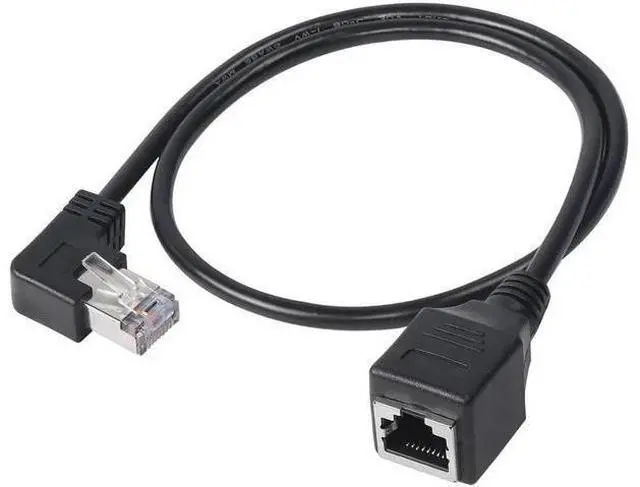 Main image of 90 Degree RJ45 Ethernet Extension Cable,Turn Left Cat5 LAN Cable Extender RJ45 Network Patch Cord Male to Female Connector for Router Modem Smart TV PC Computer Laptop (Left Angle Black-50CM)