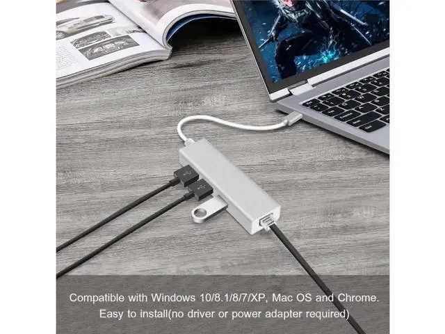 Alt view image 6 of 7 - USB C to Ethernet Adapter with 3 Port USB3.0, USB Type C to 1000/100/10Mbps RJ45 LAN Gigabit Ethernet Network Adapter for Type C Laptops and Other USB Type C Devices,Windows