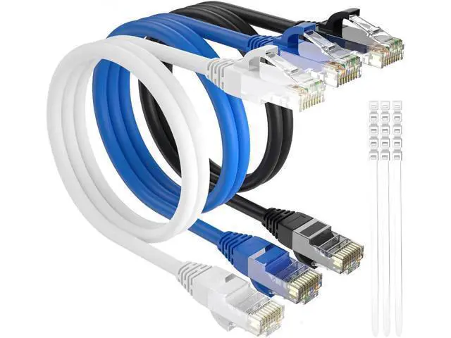 Main image of Cat 6 Ethernet Cable 2 Ft-3 Pack,High Speed Short Patch Cables Internet Cables, Soft Flexible Cat6 RJ45 LAN Network Cable Cord Faster Than Cat 5e 5 Cable+15 Ties-Black+White+Blue