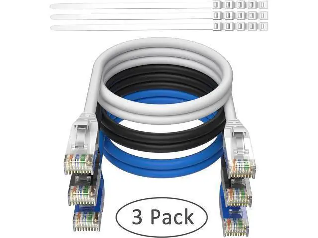 Alt view image 2 of 6 - Cat 6 Ethernet Cable 2 Ft-3 Pack,High Speed Short Patch Cables Internet Cables, Soft Flexible Cat6 RJ45 LAN Network Cable Cord Faster Than Cat 5e 5 Cable+15 Ties-Black+White+Blue