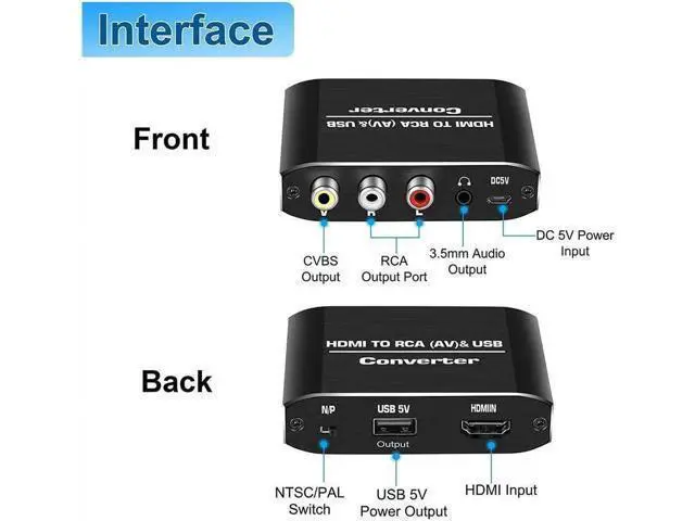 Alt view image 5 of 6 - HDMI to 3 RCA Converter with 3.5mm Aux Audio Adapter HDMI Svideo Adapter, HDMI to Composite AV CVBS Converter, HDMI in RCA + 3.5mm Aux Audio Out Converter(Aluminum)