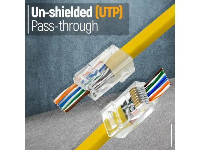 Alt view image 6 of 6 - RJ45 Cat6 Pass Through Connectors Pack of 100 | Clear Ethernet Plugs for Unshielded Twisted Pair Solid Wire & Standard Cables | Compatible with PC, Server, Router