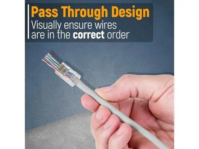 Alt view image 6 of 7 - Cat5e RJ45 Pass Through Connector 50-Pack - EZ Cat 5e Pass Through RJ45 Connectors - Cat 5e Connectors - Ethernet Connector, Ethernet Plug - for Solid or Stranded UTP Network Cable