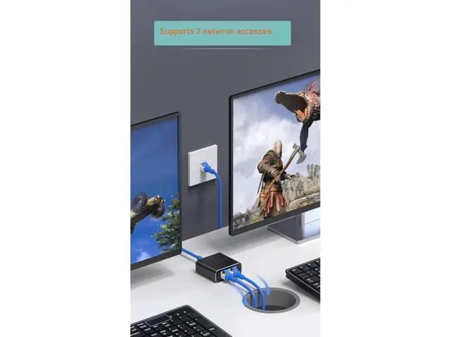Alt view image 2 of 7 - Gigabit Ethernet Cable Splitter 1 to 2, RJ45 Splitter 1 in 2 Out hub, 1000Mbps Shielded Ethernet Splitter, Internet Cable 8P8C Extender Plug LAN Cable for Cat5, Cat5e, Cat6, Cat7,Cat8