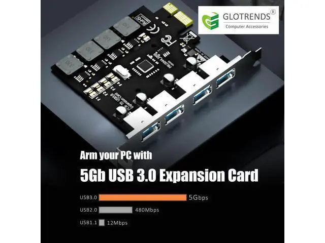 Alt view image 6 of 7 - U3044 4-Port USB 3.0 Type-A 5Gb PCIe Expansion Card for Intel, AMD, and ARM Platform, Compatible with Windows and Linux (Not Support Mac OS)
