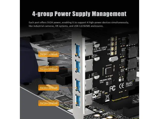 Alt view image 7 of 7 - U3044 4-Port USB 3.0 Type-A 5Gb PCIe Expansion Card for Intel, AMD, and ARM Platform, Compatible with Windows and Linux (Not Support Mac OS)
