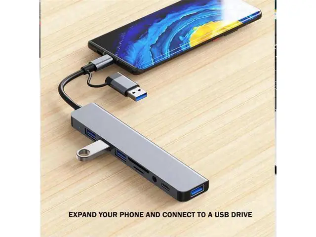 Alt view image 2 of 7 - USB C Hub USB Hub 3.0, Aluminum USB Splitter with 1 x USB 3.0, 3 x USB 2.0 and 1 x USB C, SD/TF Card Reader, 3.5mm Aux Ports for MacBook Pro Air and More PC/Laptop/Tablet Devices