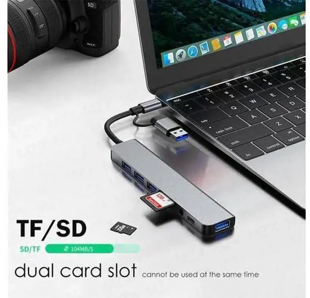 Alt view image 5 of 7 - USB C Hub USB Hub 3.0, Aluminum USB Splitter with 1 x USB 3.0, 3 x USB 2.0 and 1 x USB C, SD/TF Card Reader, 3.5mm Aux Ports for MacBook Pro Air and More PC/Laptop/Tablet Devices