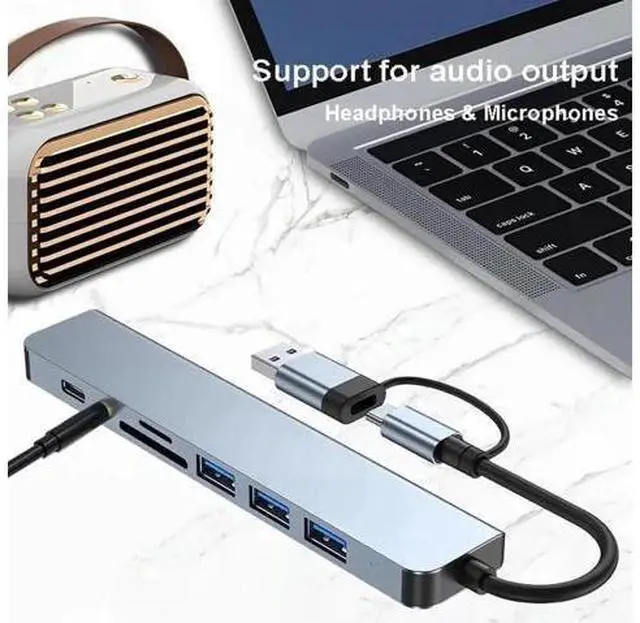 Main image of USB C Hub USB Hub 3.0, Aluminum USB Splitter with 1 x USB 3.0, 3 x USB 2.0 and 1 x USB C, SD/TF Card Reader, 3.5mm Aux Ports for MacBook Pro Air and More PC/Laptop/Tablet Devices