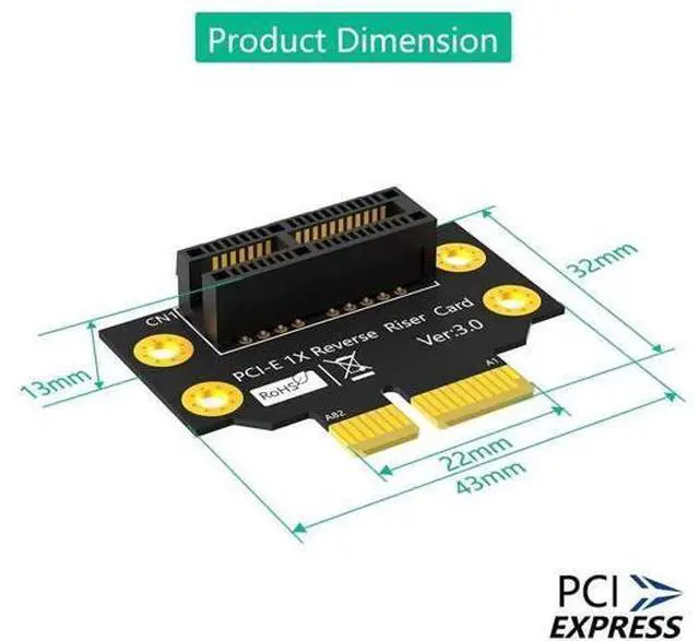Alt view image 7 of 7 - PCI-e 1X 3.0 90 Degree Reverse Male to Female Riser Card for 1U Server (Installation Direction Towards CPU) (Height: 32cm)