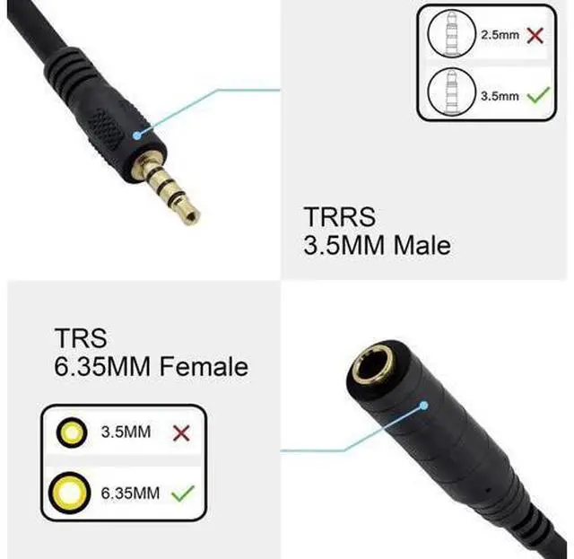 Alt view image 2 of 6 - 1/4" to 1/8" Adapter,6.35mm Stereo Jack to 3.5mm TRRS Male Audio Cable Connector Adapter for Amplifiers, Guitars, Pianos, Home Theater Equipment Etc.