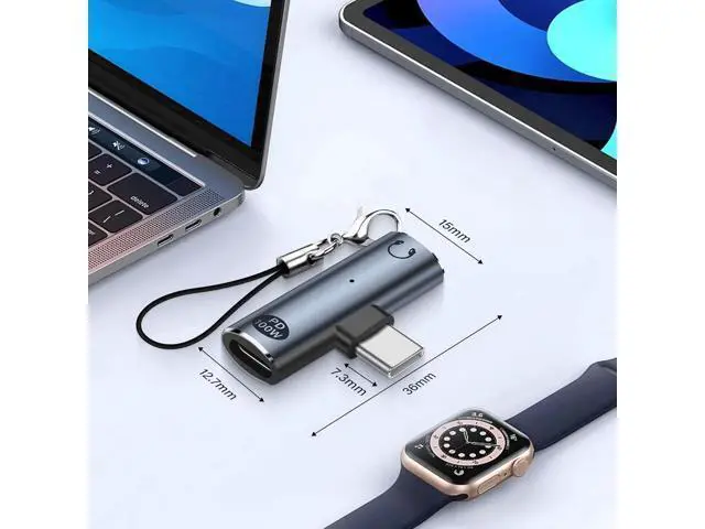 Alt view image 3 of 7 - USB C to 3.5mm Audio Adapter USB Type C to Aux Female Headphones Jack& 100W 2-in-1 PD Power Supply Adapter DAC USB C Headphone Adapter for USB C Devices Without 3.5mm Interface