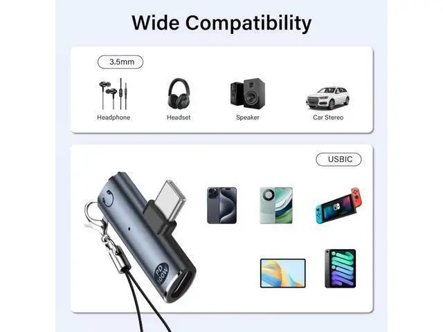 Alt view image 4 of 7 - USB C to 3.5mm Audio Adapter USB Type C to Aux Female Headphones Jack& 100W 2-in-1 PD Power Supply Adapter DAC USB C Headphone Adapter for USB C Devices Without 3.5mm Interface