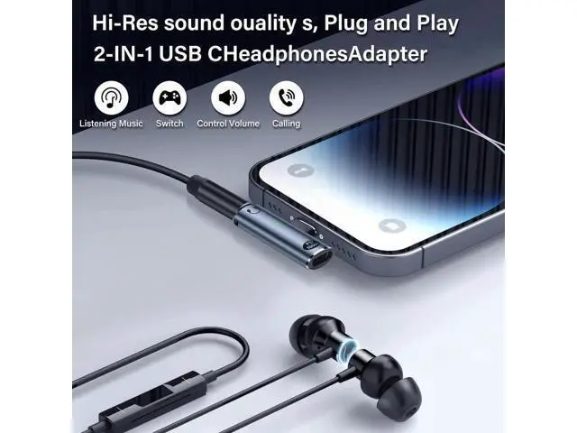 Alt view image 6 of 7 - USB C to 3.5mm Audio Adapter USB Type C to Aux Female Headphones Jack& 100W 2-in-1 PD Power Supply Adapter DAC USB C Headphone Adapter for USB C Devices Without 3.5mm Interface