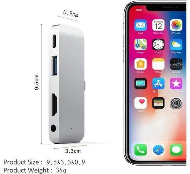 Alt view image 4 of 7 - USB C Hub, 4 in 1 Type C Hub Adapter with 1 USB 3.0 Port, 3.5mm Headphone Jack, PD Charging and 4k HDMI, for iPad Pro 11"/12.9" 2018 & MacBook Pro and Other Type C Devices, Silver