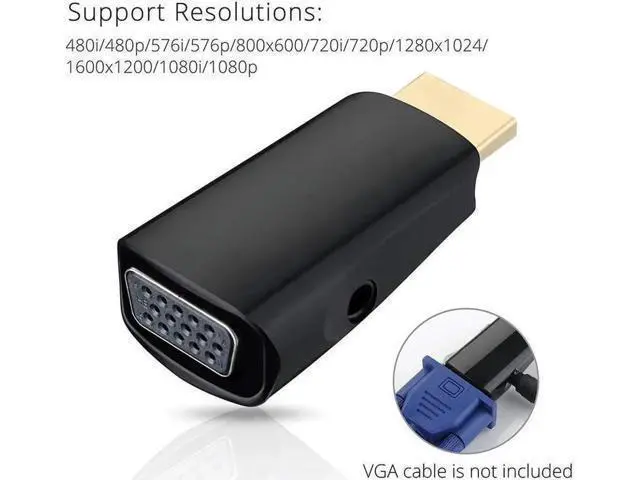 Alt view image 3 of 7 - HDMI to VGA Adapter with Audio Cable, Gold-Plated 1080P HDMI to VGA Converter with 3.5mm Audio Port for Computer, Desktop Laptop PC, Monitor, Projector, HDTV, Raspberry Pi, Xbox - Black