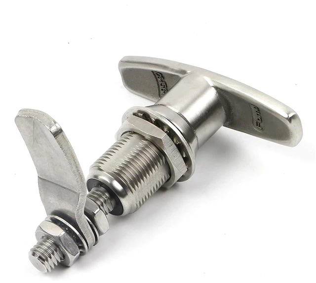 Alt view image 4 of 5 - T Handle Stainless Steel Cam Lock Compression Latch Quarter Turn Key 1Pcs