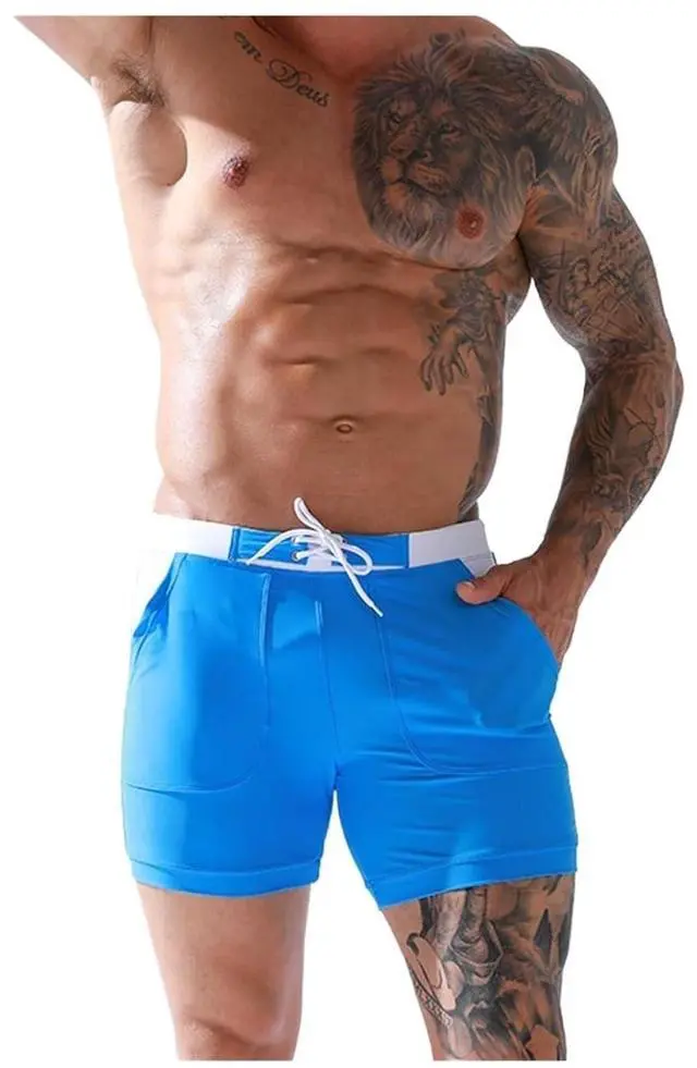Alt view image 2 of 6 - Mens Swim Trunks Men Stretch Swim Trunks Quick Dry Swimwear Swimsuits Beach Shorts with Pockets Surf Bathing Suit Water Sports Pants(Color 8,L)