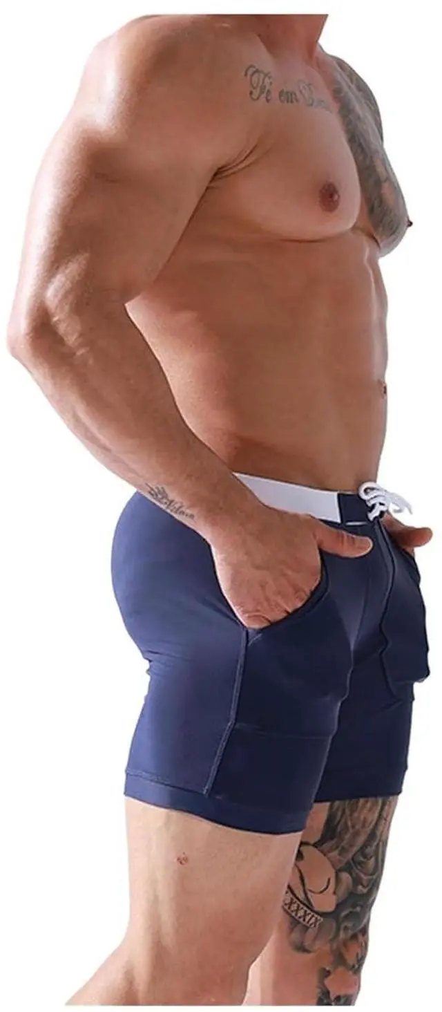 Alt view image 5 of 6 - Mens Swim Trunks Men Stretch Swim Trunks Quick Dry Swimwear Swimsuits Beach Shorts with Pockets Surf Bathing Suit Water Sports Pants(Color 8,L)