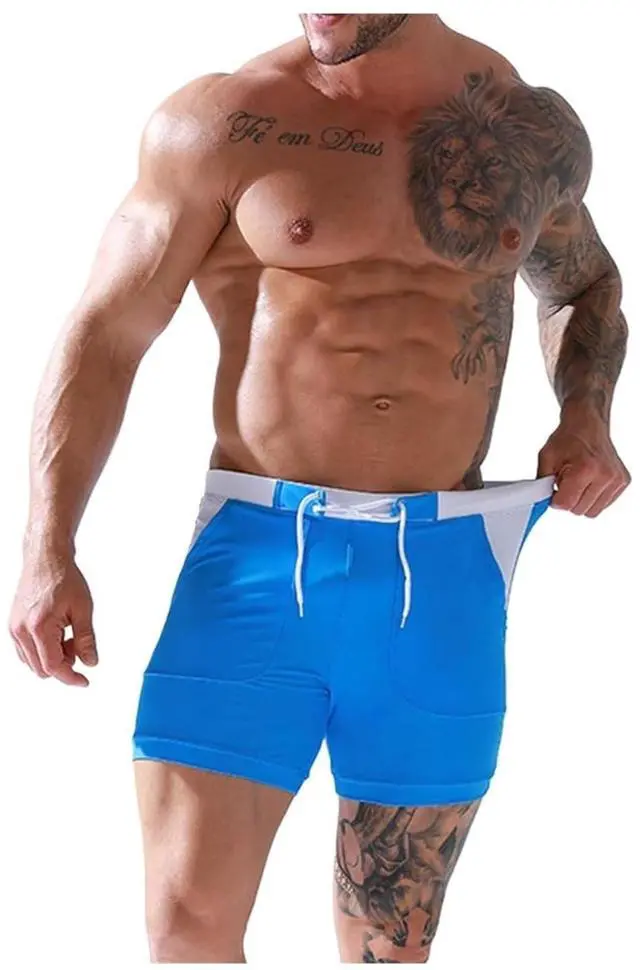 Alt view image 3 of 6 - Mens Swim Trunks Men Stretch Swim Trunks Quick Dry Swimwear Swimsuits Beach Shorts with Pockets Surf Bathing Suit Water Sports Pants(Color 8,L)