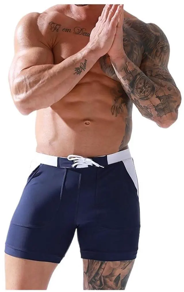 Alt view image 4 of 6 - Mens Swim Trunks Men Stretch Swim Trunks Quick Dry Swimwear Swimsuits Beach Shorts with Pockets Surf Bathing Suit Water Sports Pants(Color 8,L)