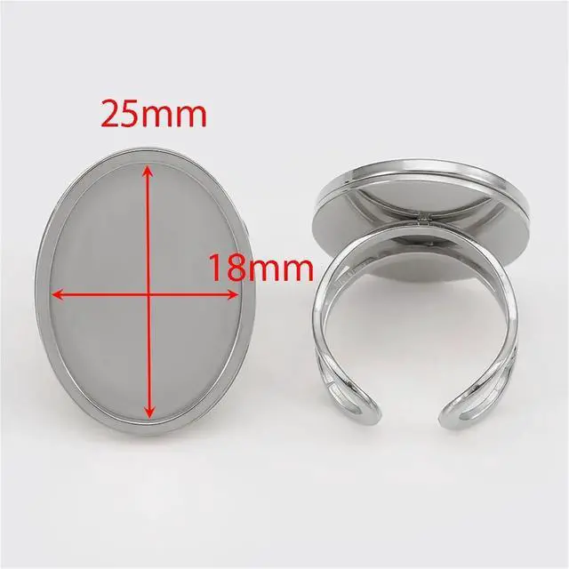 Alt view image 2 of 7 - Ring Blanks 32pcs Stainless Steel Oval Ring 18-25mm Blank Cabochon Trayer Open Craft Bases for Bezel Jewelry Making DIY(Oval-Steel-18x25mm)