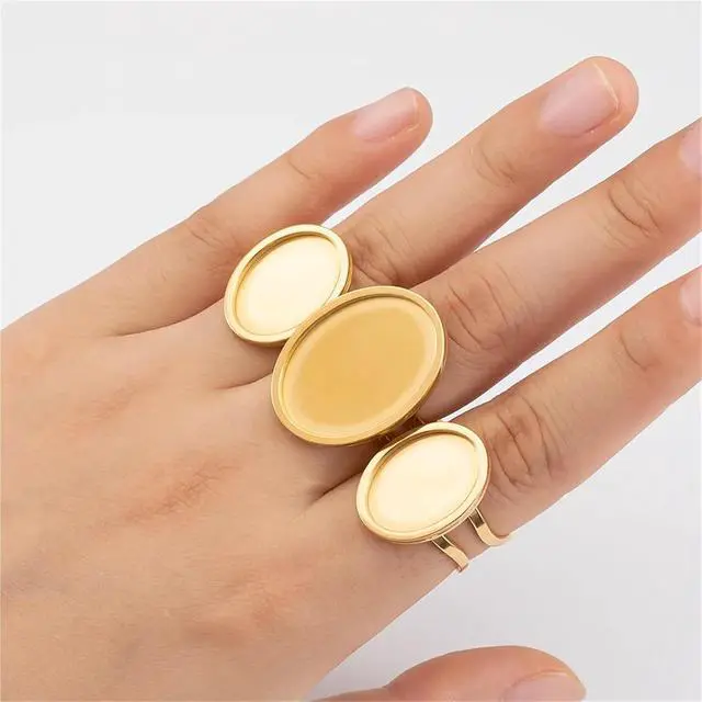 Alt view image 4 of 7 - Ring Blanks 32pcs Stainless Steel Oval Ring 18-25mm Blank Cabochon Trayer Open Craft Bases for Bezel Jewelry Making DIY(Oval-Steel-18x25mm)
