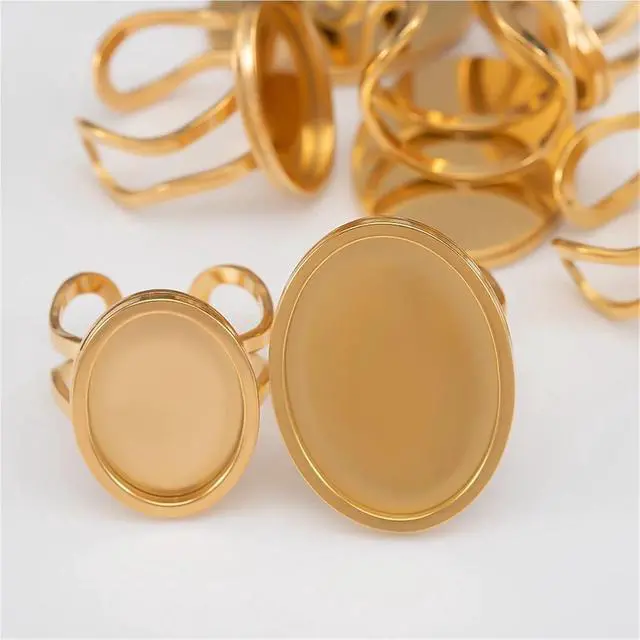 Alt view image 6 of 7 - Ring Blanks 32pcs Stainless Steel Oval Ring 18-25mm Blank Cabochon Trayer Open Craft Bases for Bezel Jewelry Making DIY(Oval-Steel-18x25mm)