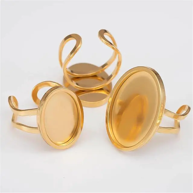 Alt view image 7 of 7 - Ring Blanks 32pcs Stainless Steel Oval Ring 18-25mm Blank Cabochon Trayer Open Craft Bases for Bezel Jewelry Making DIY(Oval-Steel-18x25mm)