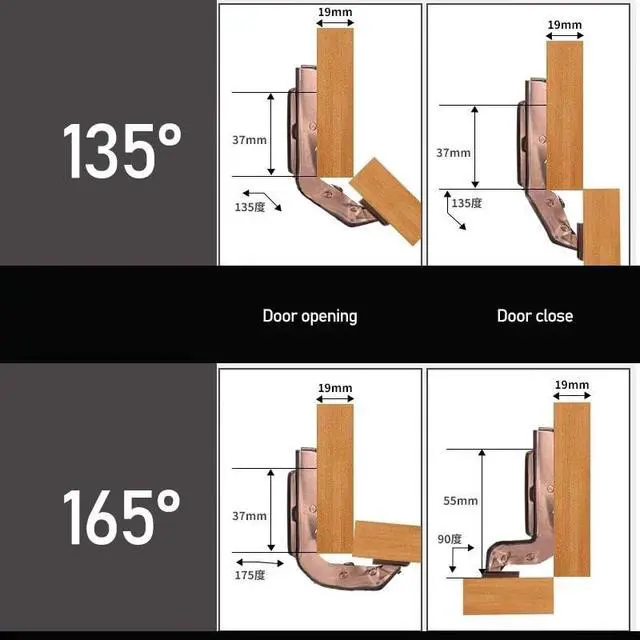 Alt view image 6 of 6 - 1 Pcs Hinge 115 135 165 Degree Hinge Linkage Folding Double Door Corner Special Large Angle Kitchen Furniture Cabinet Corner Hinge(165 Full Overlay)
