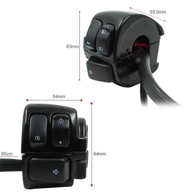 Alt view image 3 of 6 - 1" 25mm Motorcycle Handlebar Control Switch for Harley Dyna Softail Sportster V-Rod 1996-2012 Chrome/Black Handle Switche(Black Switch)