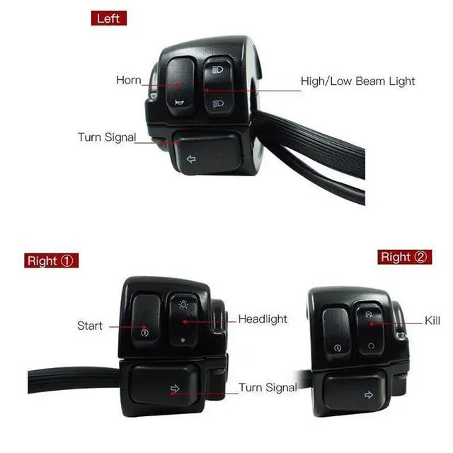 Alt view image 6 of 6 - 1" 25mm Motorcycle Handlebar Control Switch for Harley Dyna Softail Sportster V-Rod 1996-2012 Chrome/Black Handle Switche(Black Switch)