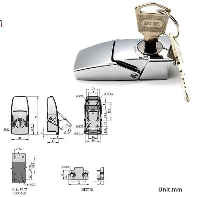 Alt view image 2 of 7 - Cabinet Lock for Sliding Door Mail Box Air Cabinet Eletronic Locker Furniture Drawer JA57 1Pcs(Chrome Key L)