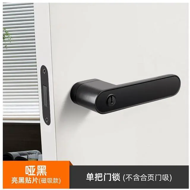 Alt view image 2 of 6 - Modern Minimalist Indoor Magnetic Silent Ecological Door Lock Bedroom Wooden Italian Simple Handle(Matt Black Shiny Black Film)