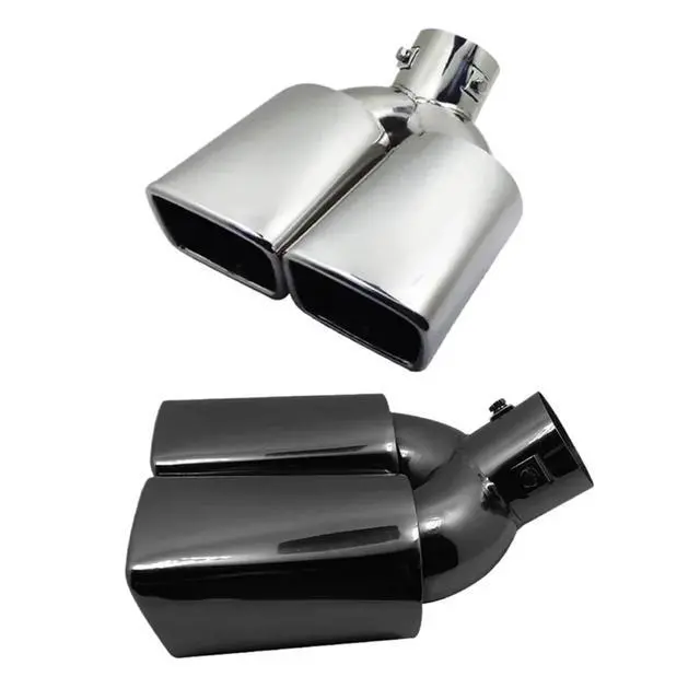 Alt view image 2 of 4 - 1PCS Universal Double Outlet Exhaust Tip Tip Nozzle Rear Muffler Stainless Steel Square Mouth Exhaust Tip Muffler Inlet 63mm(Black Curved)