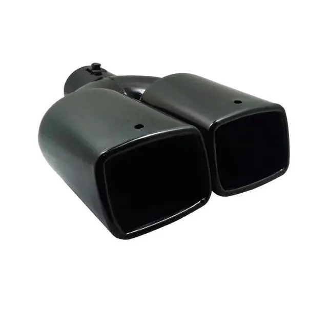 Alt view image 3 of 4 - 1PCS Universal Double Outlet Exhaust Tip Tip Nozzle Rear Muffler Stainless Steel Square Mouth Exhaust Tip Muffler Inlet 63mm(Black Curved)