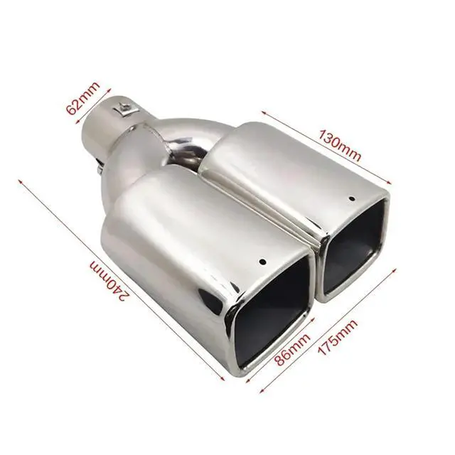 Alt view image 4 of 4 - 1PCS Universal Double Outlet Exhaust Tip Tip Nozzle Rear Muffler Stainless Steel Square Mouth Exhaust Tip Muffler Inlet 63mm(Black Curved)