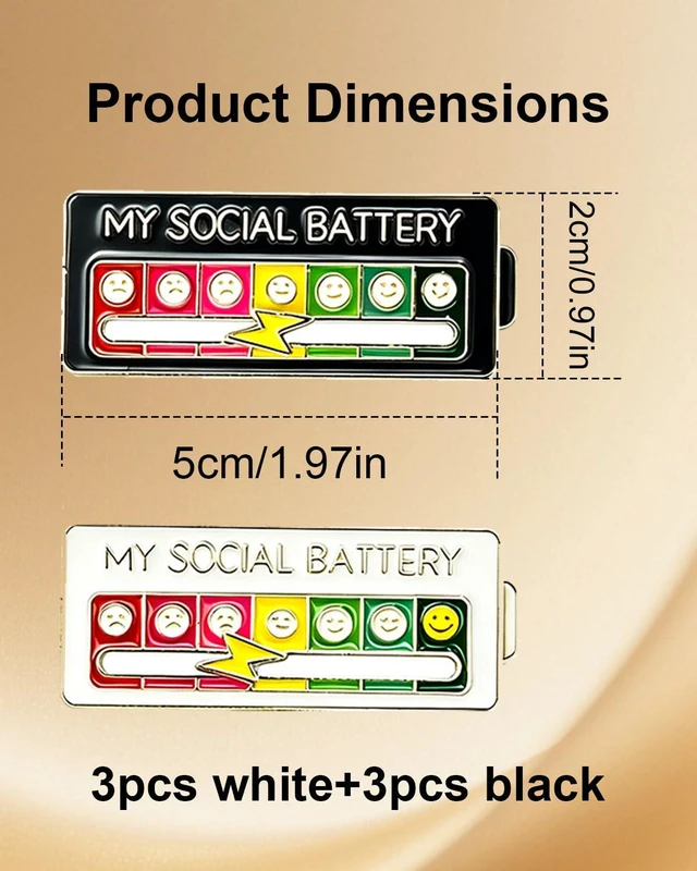 Alt view image 2 of 7 - 6Pcs My Social Battery Pins Slider Enamel Funny Brooches