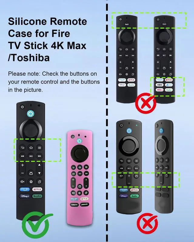 Alt view image 2 of 7 - 2-Pack Silicone Remote Cover for Toshiba/Insignia, Green & Pink