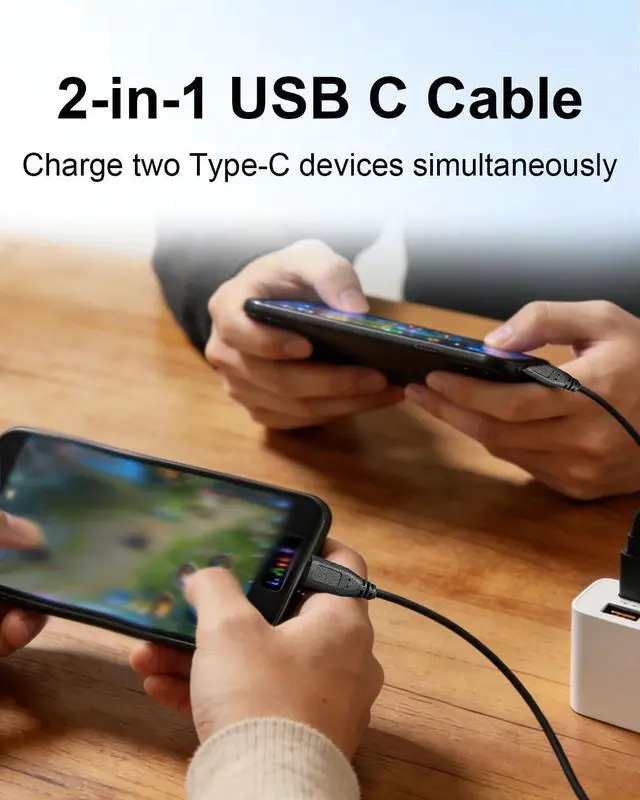 Alt view image 2 of 7 - 2 in 1 Dual Type C Male to C Y Splitter Extension Charging Cable