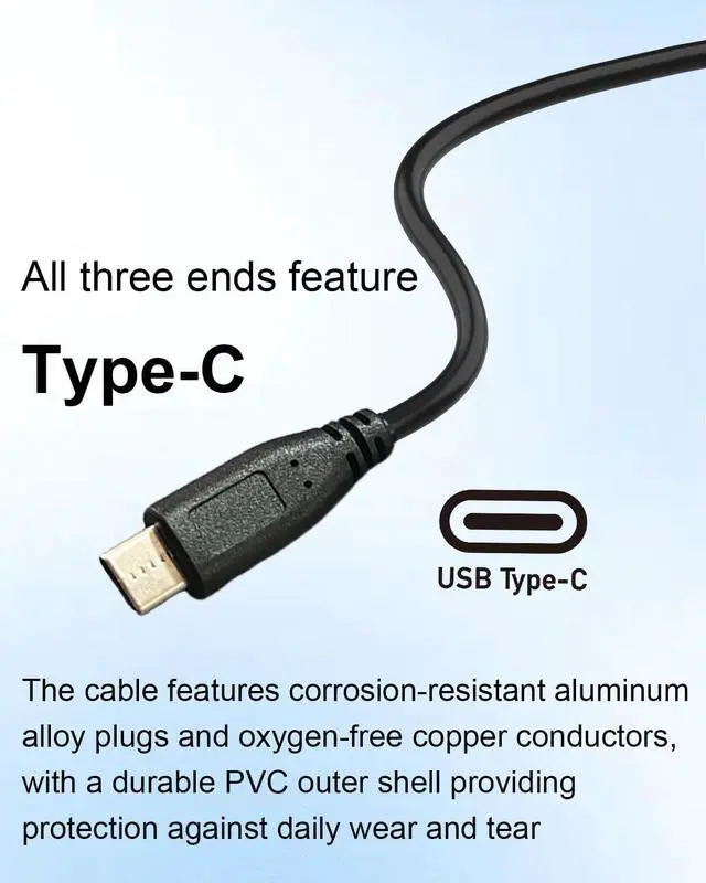 Alt view image 3 of 7 - 2 in 1 Dual Type C Male to C Y Splitter Extension Charging Cable