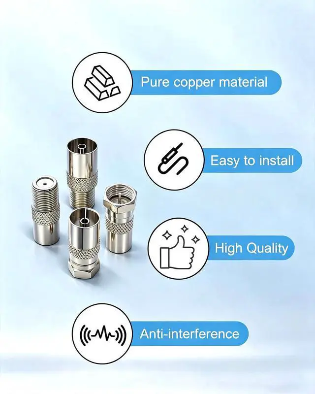 Alt view image 6 of 7 - 4-Pack F Type to TV PAL Male/Female Coaxial Adapter Kit