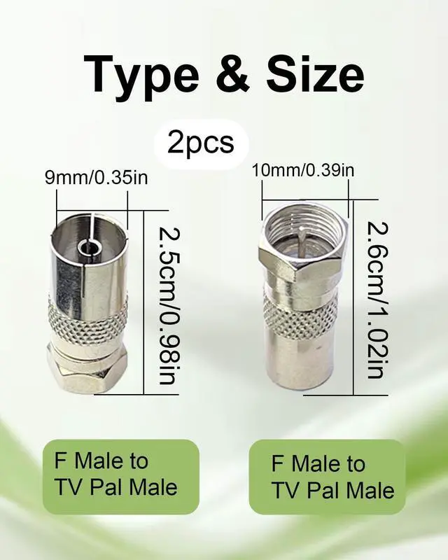 Alt view image 3 of 7 - 2Pcs F to TV Adapter, F Male to TV Female/Male Kits