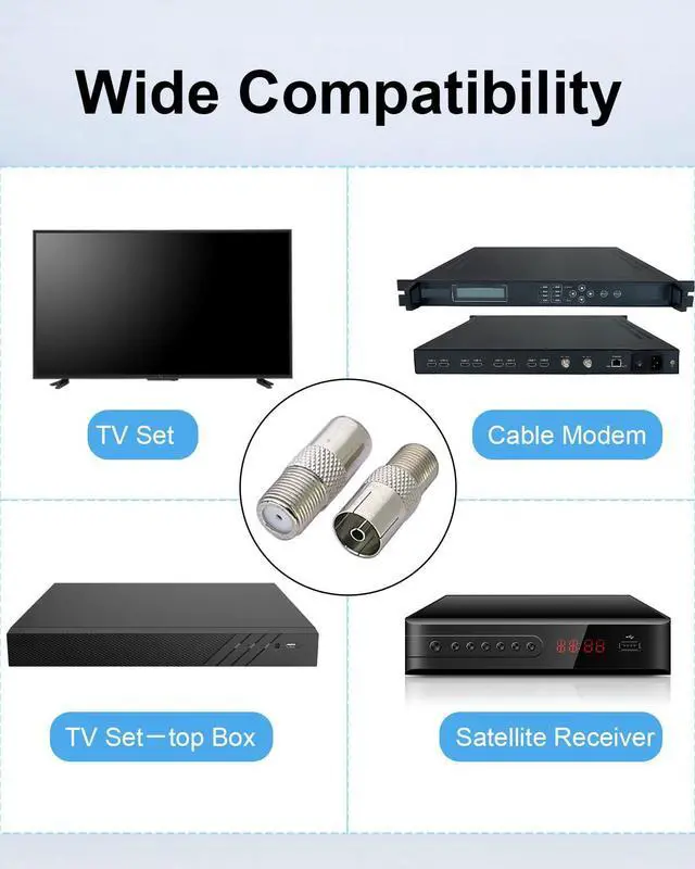 Alt view image 4 of 7 - 2-Pack F to TV PAL Coax Adapter, Male Female Connector Kit