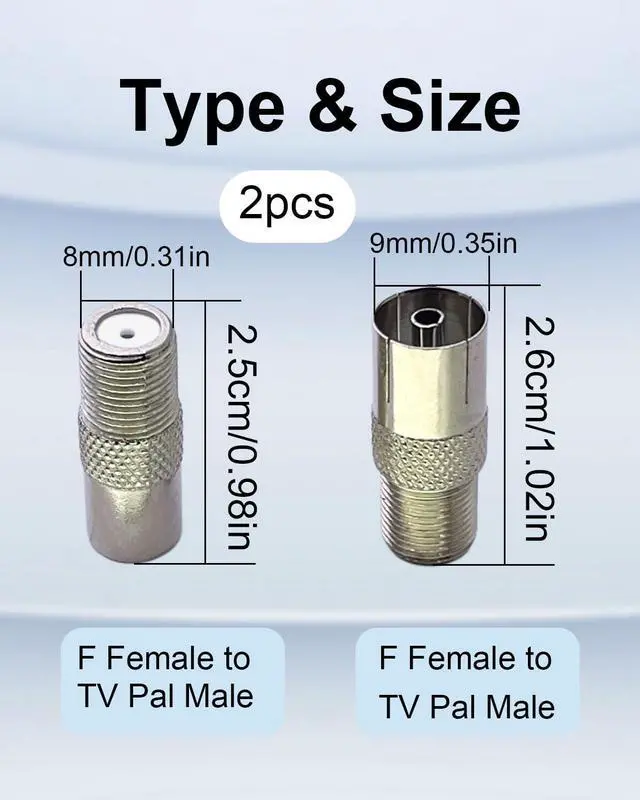 Alt view image 6 of 7 - 2-Pack F to TV PAL Coax Adapter, Male Female Connector Kit