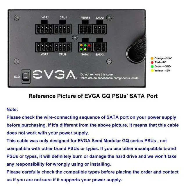 Alt view image 4 of 6 - SATA Power Cable for EVGA GQ V1 Series Semi Modular PSUs, 6 Pin to 3X 15 Pin SATA Hard Drive Adapter Splitter 20-in(50cm)