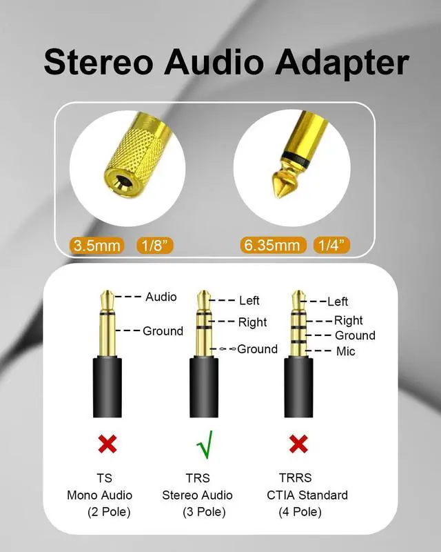 Alt view image 3 of 7 - 1/4 Mono to 1/8 Stereo Adapter, 2 Pack