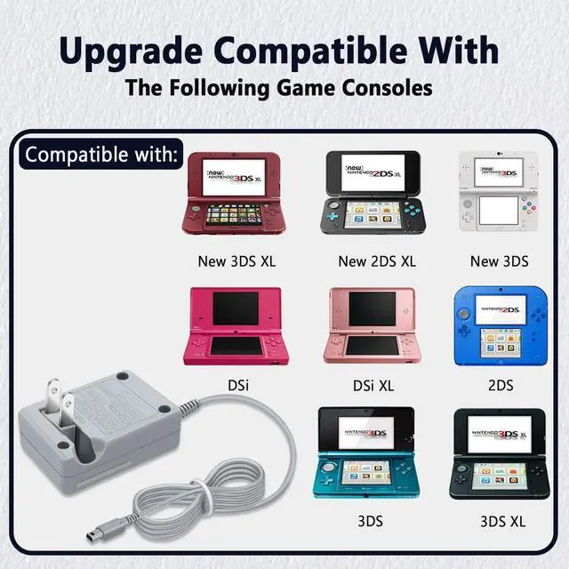 Alt view image 5 of 7 - 3DS Charger Cable Compatible with Nintendo 3DS/ New 3DS/ 2DS/ 2DS XL/DSi XL DS Lite DS GBA SP Wii U Gamepad 100-240V Wall Plug Adapter - with 3FT Original Replacement Power Charging Cord