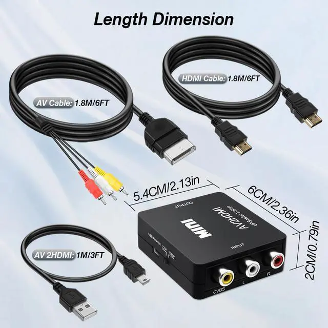 Alt view image 5 of 7 - Xbox AV Cable for Xbox Gen 1, AV to HDMI Converter with USB Power and HDMI 4K Cable Support 720p 1080p 6FT(1.8M)